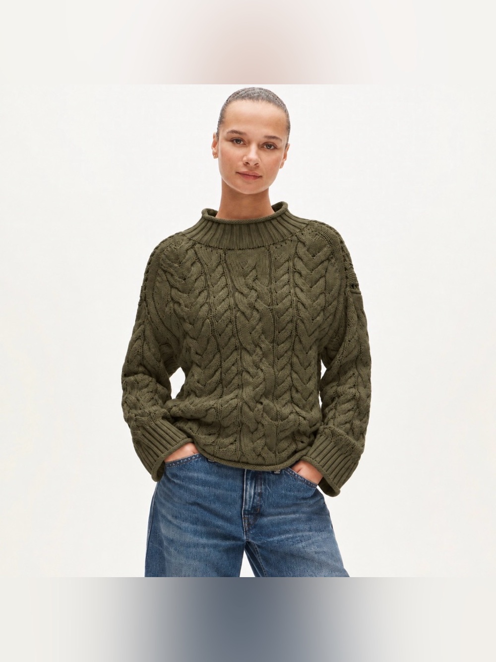 J.Crew 2025 Rollneck cable-knit sweater in woodland brush